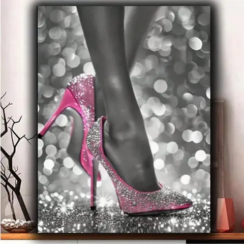 High Heel Pattern DIY Diamond Arts Colorful Painting Kit, Rhinestone Painting, 5D Diamond Decor Painting by Numbers Kit, DIY Wall Art Decor for Home Living Room Bedroom, Diamond Pattern Design, Decoration, Artwork, Crafts