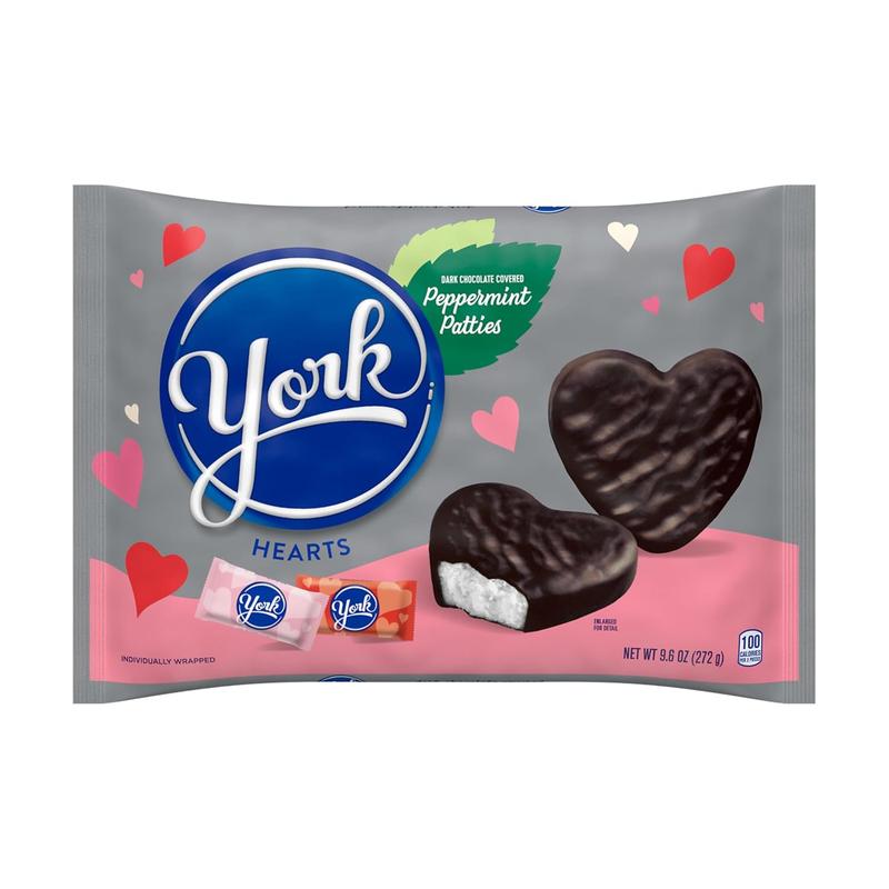 YORK Dark Chocolate Peppermint Patties Hearts, Valentine's Candy Bag, 9.6 oz