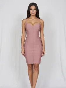 Women's Dusty Rose Sweet Heart Bandage Mini Dress