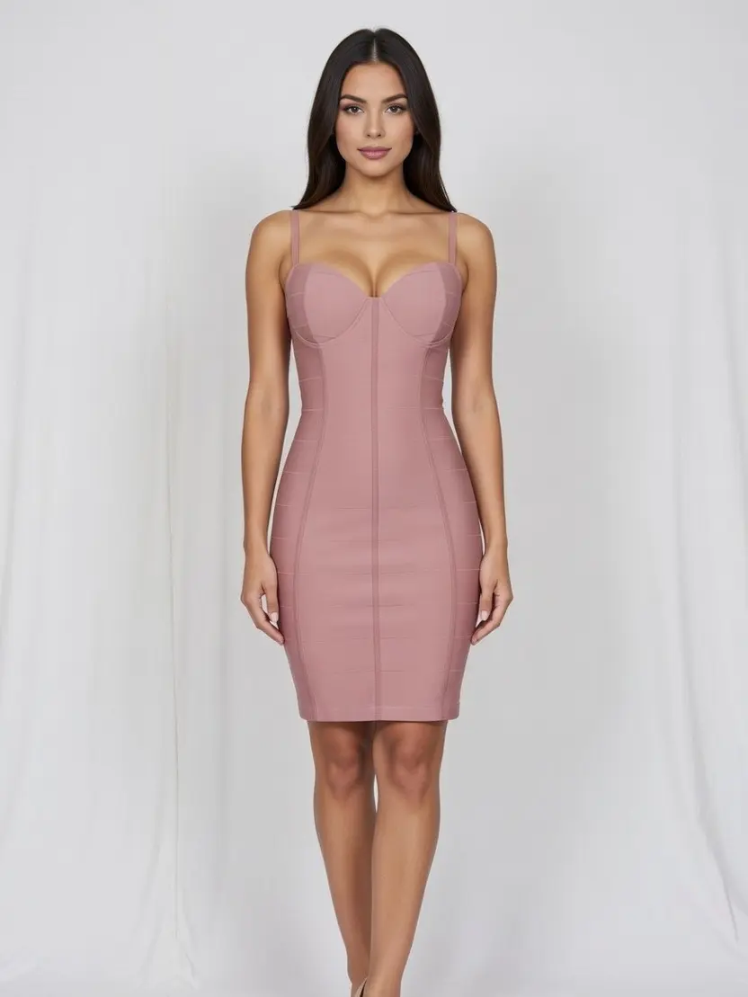 Women's Dusty Rose Sweet Heart Bandage Mini Dress