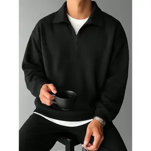 Men's Zipper Half-Zip Pullover Homewear Top, Casual Long Sleeve Stand Collar Sweatshirt, Fall Winter Home or Outdoor Hiking