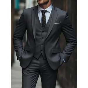 Men's 3-Piece Tuxedo Set-One Button Solid Jacket, Vest & Pants for Groom, Party & Casual Events Wedding Tuxedo