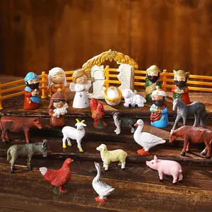 24 Pcs Small Nativity Set Resin Small Christmas Nativity Figurine Christmas Little Nativity Playset Figurine Christmas Manger Scene with Jesus Stable for Xmas Tabletop Indoor Decoration