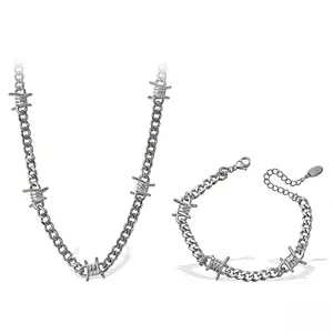 ORPHIC 316Lss Barbed Wire Bracelet, Cuban Link Chain Bracelet for Men, Stainless Steel Gothic Punk Thorns Hand Chain, Hip Hop Jewelry, 7mm/9 mm Width, 7"-8.3" Length, Send Gift Box Trendy Stack Bangle