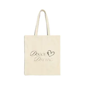 Elegant Text “Doggy Day Bag” Tote Bag | Paw Heart Illustration, Natural Cotton Canvas
