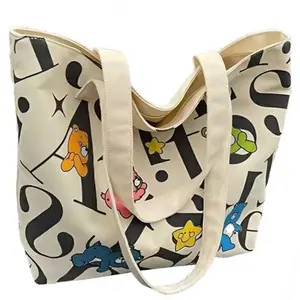Large-Capacity Canvas Tote Bag — Versatile, Printed, Casual Handbag & Shoulder Shopping Bag for Commuting