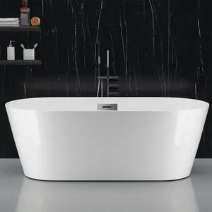 【GARVEE】67" Acrylic Freestanding Bathtub, Modern Soaking Tub with Matte Drain and Black Overflow, Marine White, Deep Ergonomic Design, Double-Walled Insulation, CUPC Certified Bath Tub
