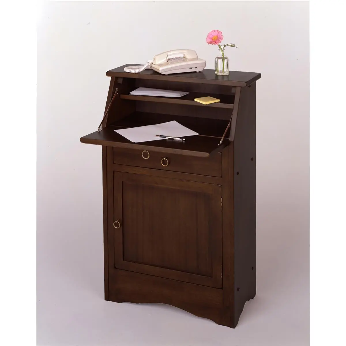 Winsome Walnut Beechwood Secretary Office Desk - Classic Elegant Commercial Office Furniture with Drop Down Cabinet, Large Storage Cabinet, Space-Saving Design, with Drawers, Specialty Office Furniture