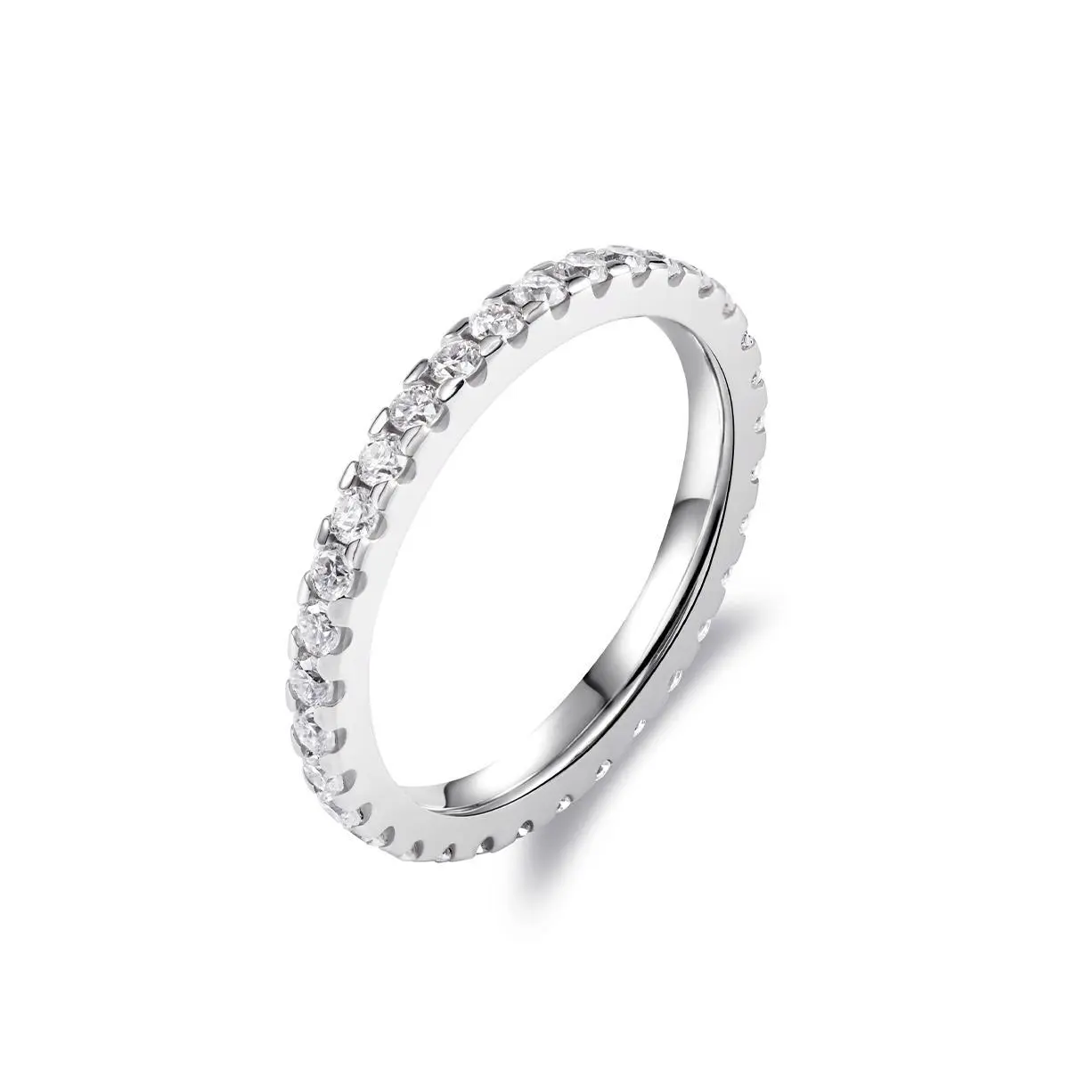 Glekey 0.9ct Moissanite Eternity Band - 14K Gold-Plated Metal Fishtail Stackable Female Ring Jewelry for Adults, Marriage Accessory