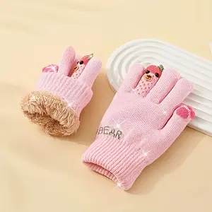 plaid and cute kidsren's winter gloves, suitable boys and girls aged 7-12
