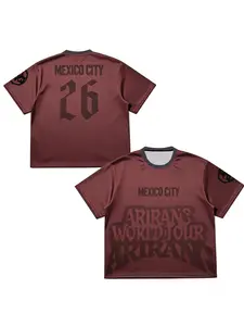Arirang World Tour Mexico City 26 Burgundy Mesh Jersey, Breathable Quick Dry Oversized Tee with Monochrome "Arirang" Tour Print, for Concert Fans, Streetwear Enthusiasts & Casual Wearers