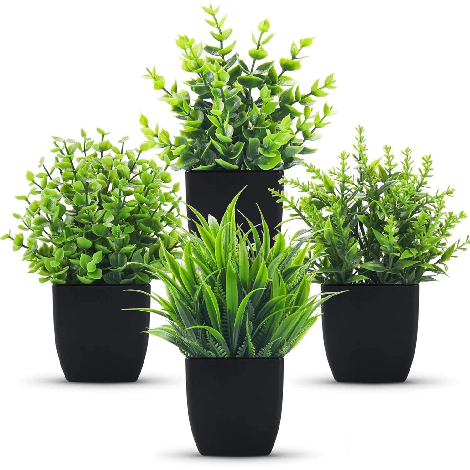 4-Pack Small Artificial Mini Faux Plants, Decorative Black Bathroom Ornaments for Home Office Shelf Decor