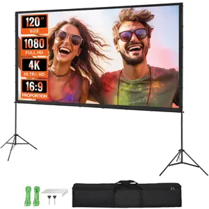 Projector Screen With Stand, 120-Inch 16:9 4K 1080p HD Outdoor Movie Screen With Tripods, Carry Bag, Quick Setup, Wrinkle-Free Projection, Ideal For Backyard Cinema, Home Theater, Outdoor Movie Nights