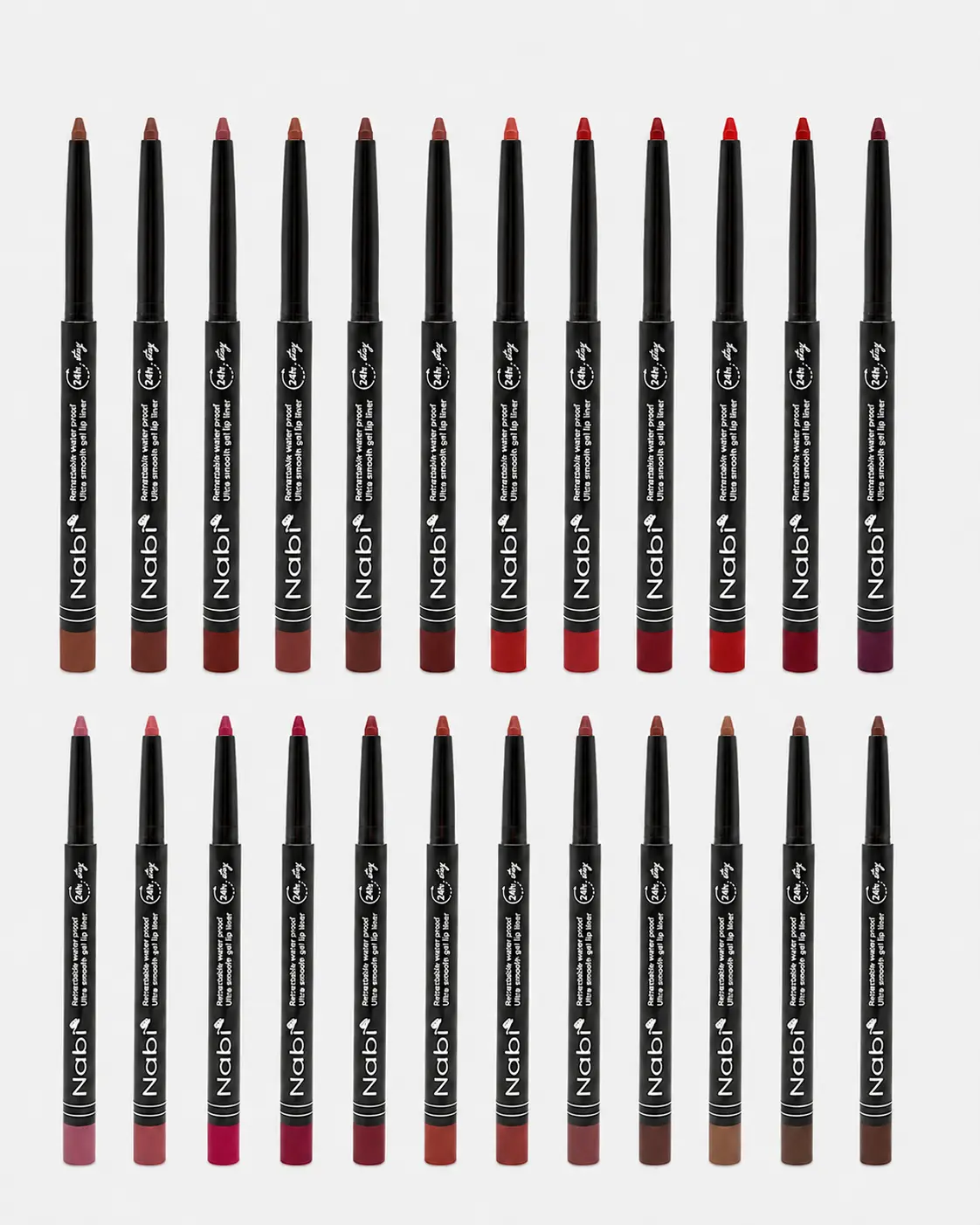 Nabi Retractable Waterproof Ultra Smooth Gel Lip Liner 20Colors 5.5” 24H Stay 0.01oz/0.28g Long Lasting Lip Pencil