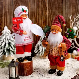 Standing Santa Claus Figurine Ornament, Christmas Cute Gift Hugging Doll Toy, Window Display Decoration Supplies