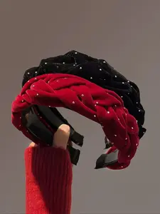 2pcs Autumn Winter Vintage Velvet Wide Band Rhinestone Hair Hoop, Elegant High Crown Headband for Daily Makeup, Face Washing, Parties, Party Headband