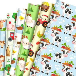 12 Sheets Farm Animal Gift Wrap, Cute Farm Animals Wrapping Paper, Farmyard Birthday Gift Wrap, Animal Party Decorations for Boys Kids, Gift Wrapping Supplies 68cm x 50cm