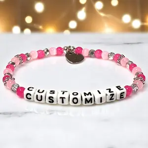 Handcrafted Customizable Bracelet - Pink  - Word Bracelet for Women - Beaded Bracelet with Personalizable Design - Elegant Pink and Silver Tones Ideal for Everyday Wear