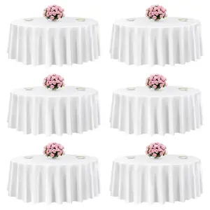 VEVOR White Round Tablecloths 6 Pack, 120 Inches in Diameter, Stain- & Wrinkle- Resistant, Machine Washable Table Clothes, Polyester Fabric Table Covers for Wedding, Party, Banquet, Formal Events