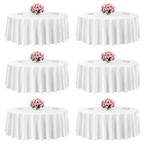 VEVOR 6-Pack Durable Round Polyester Tablecloths, 120" Dia. White Elegant Breathable Stain-Resistant Wrinkle-Resistant Machine-Washable for Family Party Decor, Christmas, Outdoor Tables