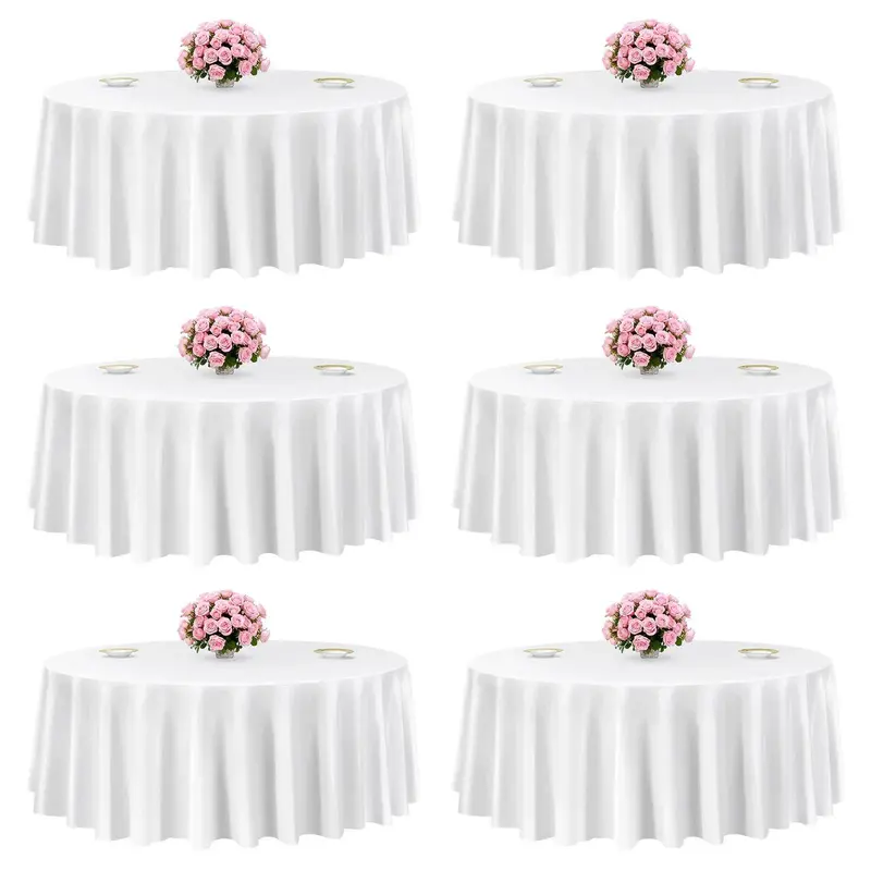 VEVOR 6-Pack Durable Round Polyester Tablecloths, 120" Dia. White Elegant Breathable Stain-Resistant Wrinkle-Resistant Machine-Washable for Family Party Decor, Christmas, Outdoor Tables