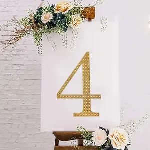 Decorative Rhinestone Number "4" Stickers 8", Gold Glitter Adhesive Craft Numbers - DIY Sparkle Embellishments