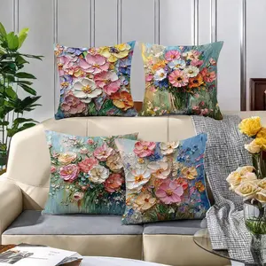 Floral Pattern Cushion Cover, 4 Counts/set Square Throw Pillow Cover, Household Decoration Supplies for Home Living Room Bedroom