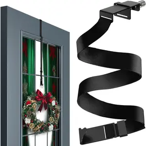 Adjustable Wreath Door Hanger 19" Black Over The Door Wreath Hanger for Front Door Non-Scratch Decoration Holder 22 LB for Christmas, Hook for Decorative Glass Window Door Easy Store Halloween