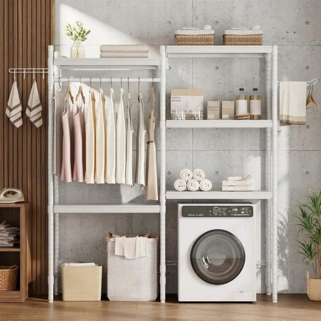 GAOMON Laundry Room Organization and Storage 5-Tier Over-the-Washer Storage Shelf Adjustable Height Laundry Organizer Space Saver Heavy Duty Bathroom Laundry Shelf for Home Storage and Decor