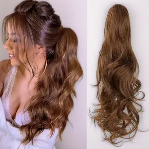 18in Claw Clip-In Ponytail Extension Curly Wavy Synthetic Hairpiece for Women Long Voluminous Look Easy Attachment
