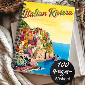 1pc Travel-themed Notebook, Italian Cliff Style - Colorful Cliff Houses and Beach Patterns. Plan A Coastal Trip. Travel Planner Notebook, Commemorative Notes. Suitable for Elders, Partners, Friends.Family Travel,Commemorative Records.5.5x8.3 Inch Notebook