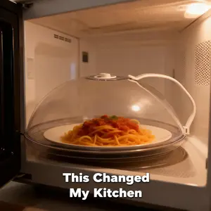 Spring Kitchen Essential Microwave Cover with Oil Seal & Ergonomic Handle Reusable Durable Splash-Proof Heat-Resistant for Home Office Dormitory Kitchenware Cleaning