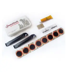 Portable Bike Tire Repair Tool Kit with Levers & Patches in Mini White Case
