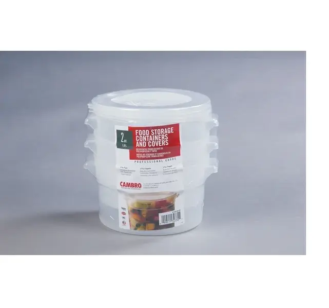Cambro 2 Quart Food Storage Containers with Covers - 3 Pack, Professional Grade, Clear Plastic Food Storage Tubs