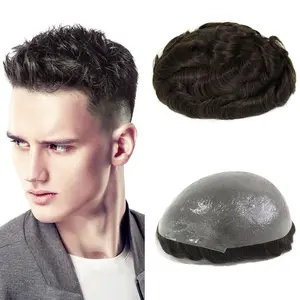Undetectable Mens Hair Toupee Soft Human Hair Replacement Fix Receding Hairline #2color replacement system hairpiece v-looped