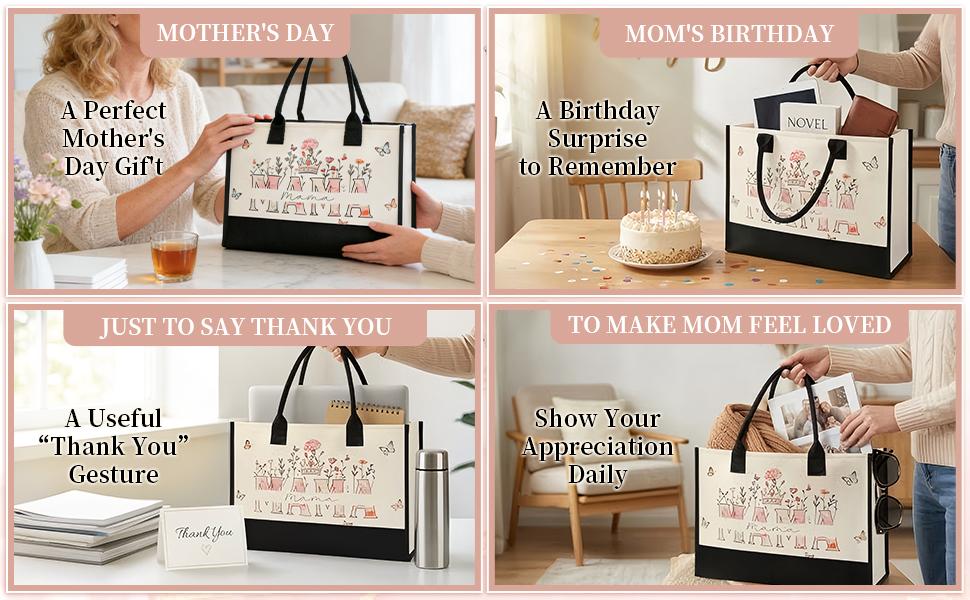 Mothers Day Gifts for Mom from Son Daughter Large Canvas Tote Bag with Floral Print Beach Bag Mama Gift for Mother's Day Birthday Present Mothers Day Gifts for Mom from Son Daughter Large Canvas Tote Bag with Floral Print Beach Bag Mama Gift for Mother's Day Birthday Present