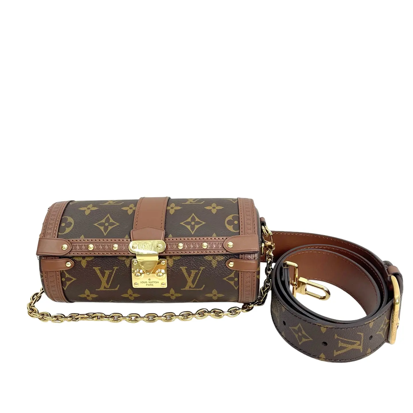 Pre-owned canvas shoulder bag Louis Vuitton Papillon Trunk Bag in Brown Monogram with Tan Leather Trim & Gold Hardware