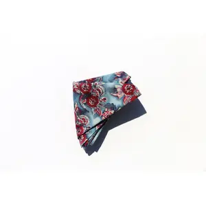 REPEATING RED FLORAL PRINT BLUE POCKET SQUARE HANDKERCHIEF