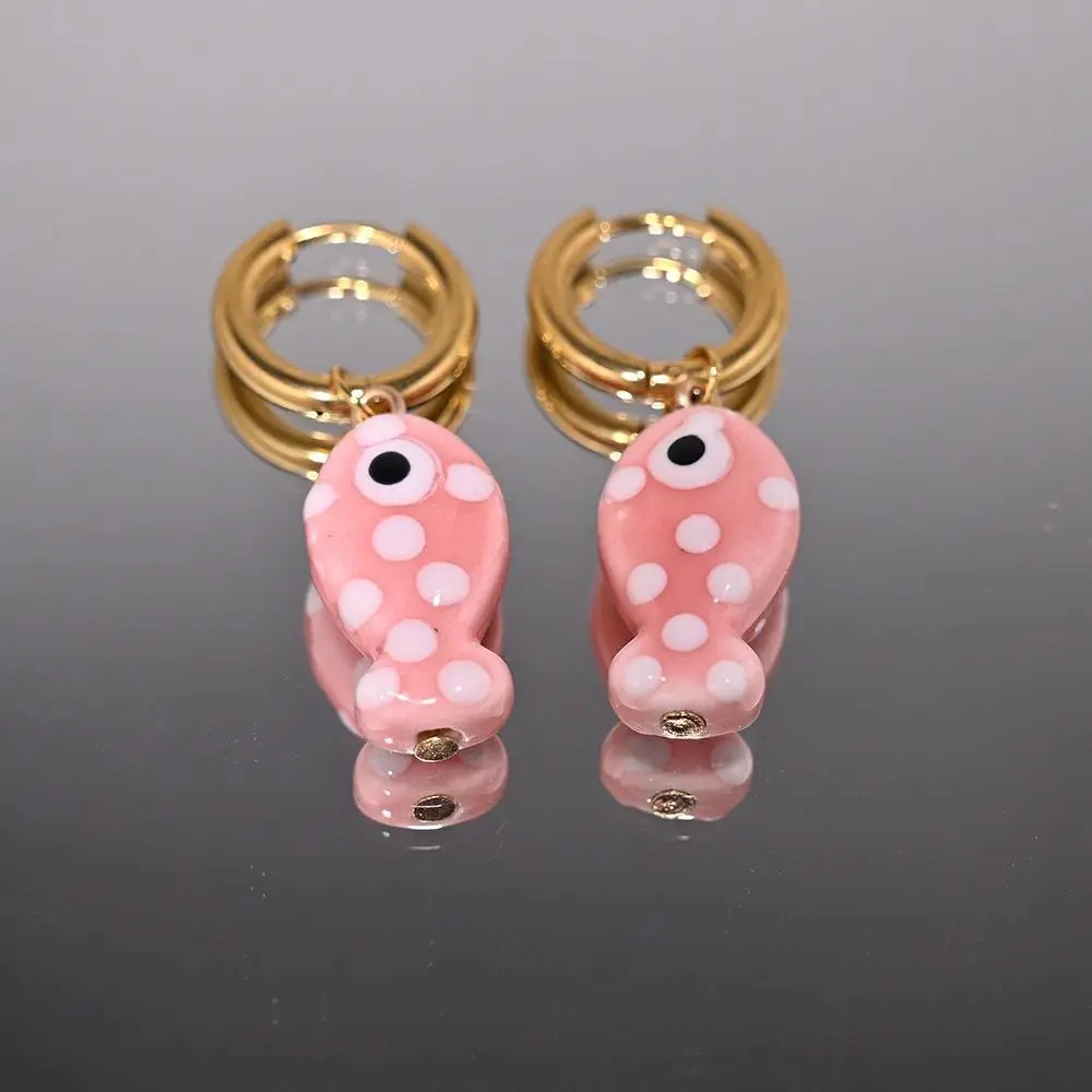 Cartoon Cute Ceramic Fish Pendant Hoop Earrings For Women Girls Fashion Versatile Ear Buckle Jewelry Accessories Gifts