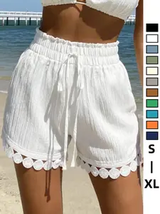 High-Waisted Lace Sleep Pants for Women, Soft Fabric Summer Loose Wide Leg Hotpants, dolphin shorts，Casual Beach Vacation Wear, Y2K Style