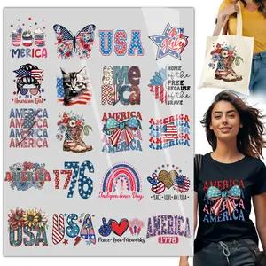 20PCS Patriotic DTF Heat Transfers for Clothing, 4th of July USA Ready to Press Transfer Designs, Independence Day Iron On Decals for T Shirts Tote Bags Sweatshirts