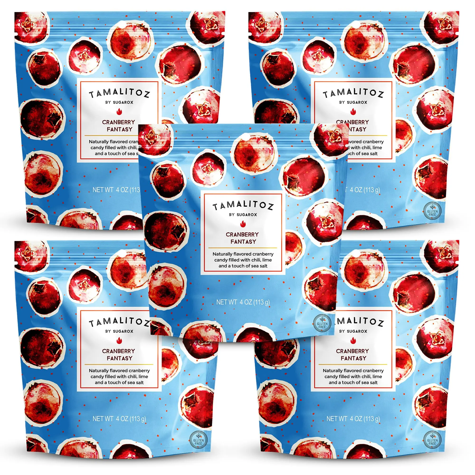 Cranberry Fantasy (5-Pack) Tart cranberry ribbon candy with a fierce chili, lime, and sea salt center. A sharp, sophisticated sting that proves fruit is better with a burn. Boldly tangy. Call me hot, not sweet.
