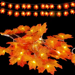 Thanksgiving maple leaf string lights, 20 feet (approximately 6 meters) long, 40 LED lights, battery powered, autumn leaf decoration wreath, indoor and outdoor autumn harvest decorations.