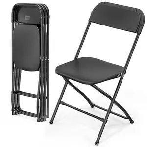 4 PACK White Foldable Plastic Chair | Folding & Stackable | 350 lbs Capacity Steel Frame Seats for Indoor Outdoor | Commercial Use Events Wedding Party Events Bulk Picnic Kitchen Dining