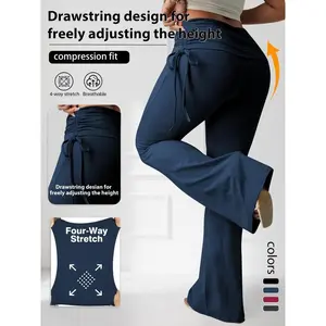 Women's Plus Size Flare Pants with Side Drawstring Ruching Design, Soft Stretch Fabric, Fashion Essential, Solid Color High Quality