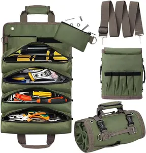 Tool Bag Roll Up, UUP Heavy Duty Portable Soft Tool Storage, Foldable Empty Rollup Organizer with Small Pockets, Official Rollable Toolbag, Father Day Gifts for Him Dad Men Mechanic Welding
