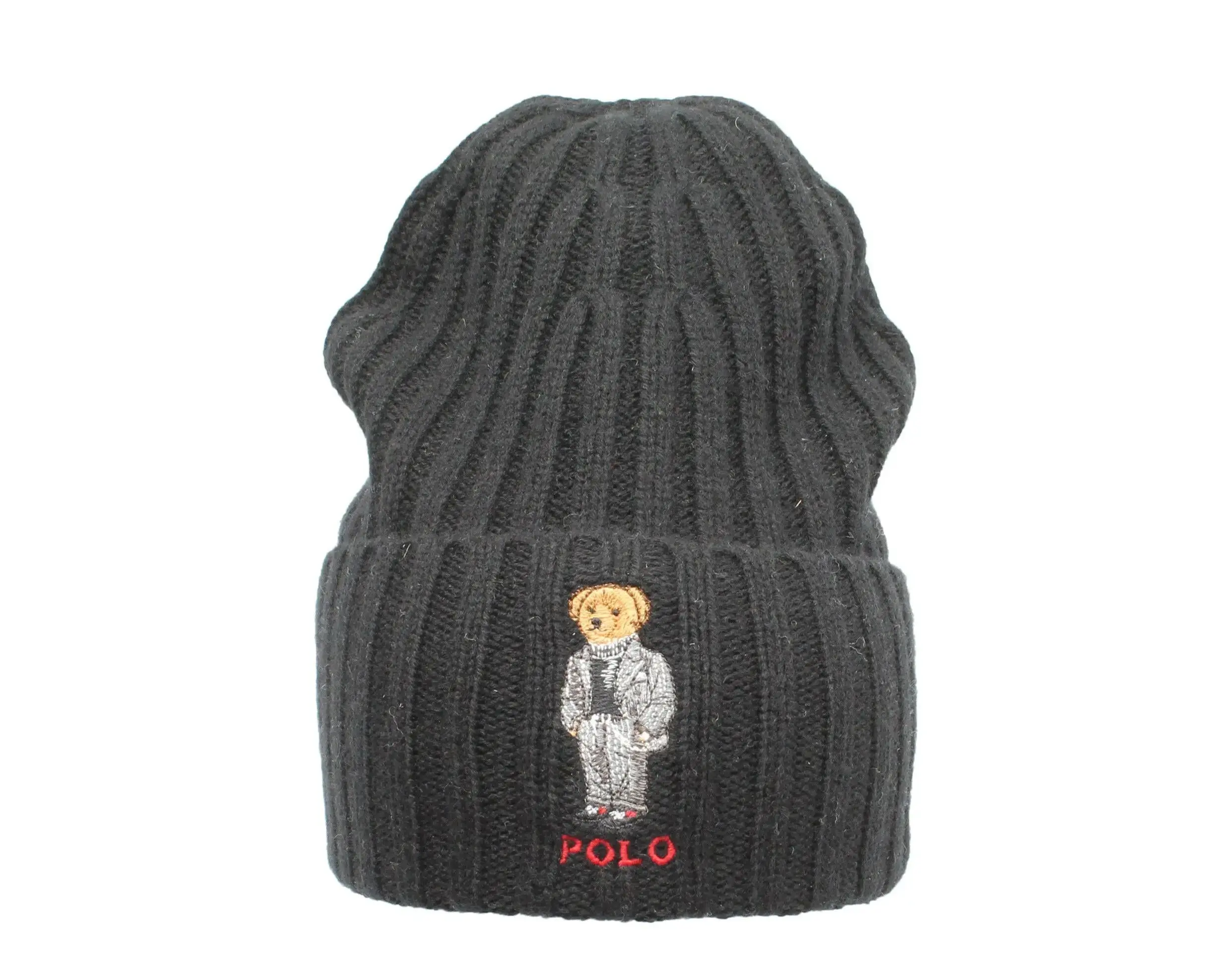Polo Ralph Lauren Polo Bear Chalk-Stripe Knit Cuffed Beanie Hat in Navy | Wool
