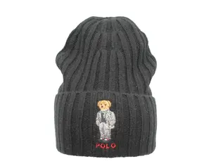 Polo Ralph Lauren Polo Bear Chalk-Stripe Knit Cuffed Beanie Hat Navy