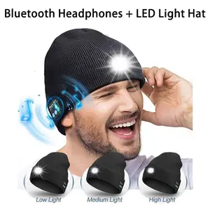 Wireless Bluetooth Beanie Hat - Rechargeable LED Winter Cap with 4 Lights & Built-in Headphones | Gift for Him Her Suitable Valentine's Day gifts