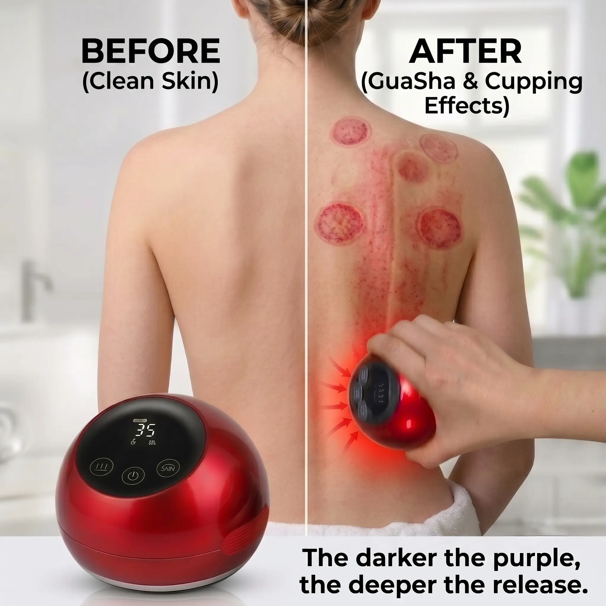 Electric Guasha Scraping Massage Cupping Body Massager with Red Light & 8 Magnetic Beads, Heating Vacuum Suction Cup Anti-cellulite Massager Tool
